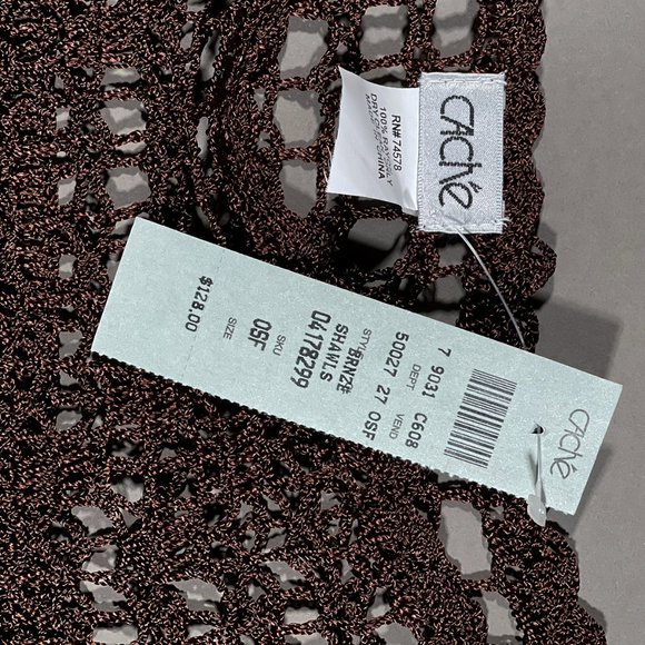 ✨NWT Cache Shawl Poncho Bronze/Brown Crochet Sequins OS✨ - Picture 7 of 10